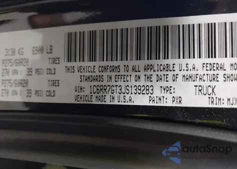 2018 Ram 1500 Harvest 4X4 6'4 Box from USA, damaged, VIN 1C6RR7GT3JS139283